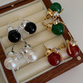 Gold Plated Zircon Acrylic Gourd Stud Earrings New Chinese Style Light Luxury Jewelry view 4