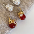 Gold Plated Zircon Acrylic Gourd Stud Earrings New Chinese Style Light Luxury Jewelry view 3