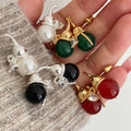 Gold Plated Zircon Acrylic Gourd Stud Earrings New Chinese Style Light Luxury Jewelry view 2