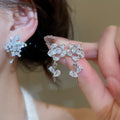 Copper Zircon Flower And Star Stud Earrings, Light Luxury Minimalist Fashion Ear Jewelry view 2