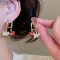 Gold Plated Copper Zircon Enamel Heart Puppy Stud Earrings Chic Vintage Light Luxury Jewelry view 1