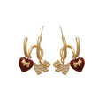 Gold Plated Copper Zircon Enamel Heart Puppy Stud Earrings Chic Vintage Light Luxury Jewelry view 5