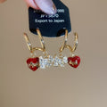 Gold Plated Copper Zircon Enamel Heart Puppy Stud Earrings Chic Vintage Light Luxury Jewelry view 4