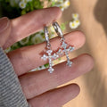 Sparkling Zircon Cross Pendant Copper Drop Earrings Minimalist Light Luxury Commuter Style view 1