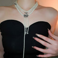 Light Luxury Geometric Chain Faux Pearl Tassel Choker Necklace For Women view 3