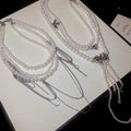 Light Luxury Geometric Chain Faux Pearl Tassel Choker Necklace For Women view 4