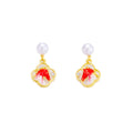 Elegant Pearl Stud Red Enamel Horse Pendant Alloy Rhinestone Light Luxury Vintage Women Earrings view 5