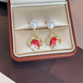 Elegant Pearl Stud Red Enamel Horse Pendant Alloy Rhinestone Light Luxury Vintage Women Earrings view 3
