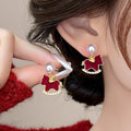 Silver Needle Zodiac Horse Faux Pearl Stud Earrings For Women New Chinese Vintage Light Luxury Style view 3