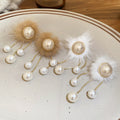 Faux Pearl Pom Pom Tassel Drop Earrings With Silver Pin, Simple Round Geometric Light Luxury Style view 4