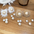 Faux Pearl Pom Pom Tassel Drop Earrings With Silver Pin, Simple Round Geometric Light Luxury Style view 2