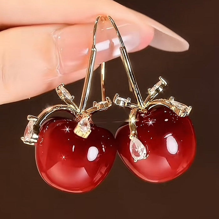 Chic Resin Apple Bow Zircon Ear Hook Earrings For Daily Light Luxury Style