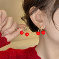 Resin Bow Cherry Stud Earrings Sterling Silver Pin Fashion OL Light Luxury Jewelry view 2