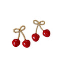 Resin Bow Cherry Stud Earrings Sterling Silver Pin Fashion OL Light Luxury Jewelry view 5