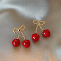 Resin Bow Cherry Stud Earrings Sterling Silver Pin Fashion OL Light Luxury Jewelry view 3
