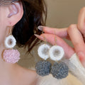 Round Plush Pom Pom Drop Earrings For Women, Geometric Ear Hook Fashion Office Jewelry view 1