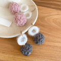 Round Plush Pom Pom Drop Earrings For Women, Geometric Ear Hook Fashion Office Jewelry view 4