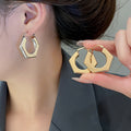 Minimalist Iron Hexagon Geometric Smooth Metal Hoop Earrings For Daily Fashion view 2