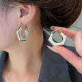 Minimalist Iron Hexagon Geometric Smooth Metal Hoop Earrings For Daily Fashion view 4