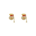 Copper Lucky Bag Tassel Drop Earrings New Chinese Retro Light Luxury Silver Needle Jewelry view 5