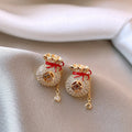 Copper Lucky Bag Tassel Drop Earrings New Chinese Retro Light Luxury Silver Needle Jewelry view 3