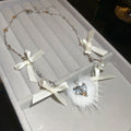 Light Luxury Faux Pearl Ribbon Bow Pom Pom Choker Necklace For Women view 2