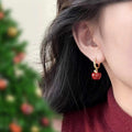 Gold Plated Copper Zircon Enamel Apple Stud Earrings For Women Retro Light Luxury Style view 2