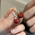 Gold Plated Copper Zircon Enamel Apple Stud Earrings For Women Retro Light Luxury Style view 1