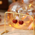 Gold Plated Copper Zircon Enamel Apple Stud Earrings For Women Retro Light Luxury Style view 3