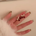 Gold Plated Copper Bow Cherry Zircon Stud Earrings, Vintage Elegant Light Luxury Jewelry view 4