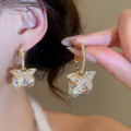 Elegant Light Luxury Copper Square Zircon Butterfly Hoop Earrings For Women view 1