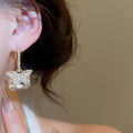 Elegant Light Luxury Copper Square Zircon Butterfly Hoop Earrings For Women view 3