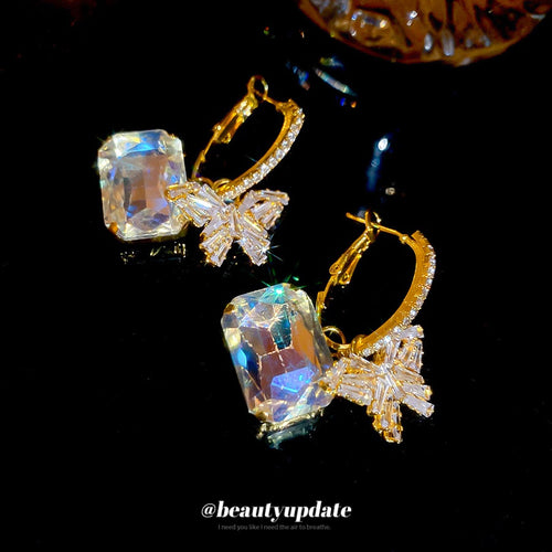 Elegant Light Luxury Copper Square Zircon Butterfly Hoop Earrings For Women