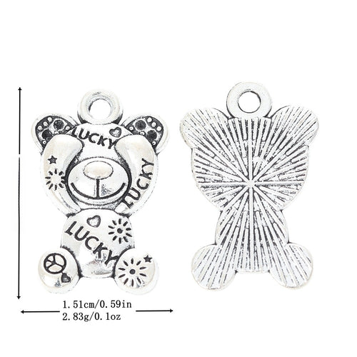 Antique Silver Zinc Alloy Teddy Bear Charm Pendant for DIY Necklace Bracelet Jewelry Making