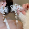 Rhinestone Bow Tassel Faux Pearl Necklace Earrings Jewelry Set Light Luxury Fashion view 3