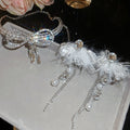 Rhinestone Bow Tassel Faux Pearl Necklace Earrings Jewelry Set Light Luxury Fashion view 4