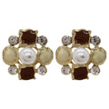 European Vintage Faux Pearl Flower Stud Earrings With Rhinestone Enamel Silver Needle view 5