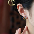 Chinese Style Oil Painted Feather Stud Earrings For Women, Faux Pearl Palace Enamel Jewelry view 3