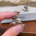 Faux Pearl Flower Stud Earrings, Hong Kong Retro Light Luxury Geometric Round OL Style view 3
