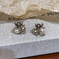 Faux Pearl Flower Stud Earrings, Hong Kong Retro Light Luxury Geometric Round OL Style view 1