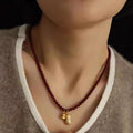 18K Gold Plated Glass Geometric Gourd Pendant Necklace New Chinese Retro Light Luxury Collarbone Chain view 3