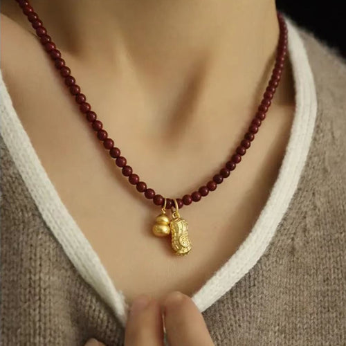 18K Gold Plated Glass Geometric Gourd Pendant Necklace New Chinese Retro Light Luxury Collarbone Chain