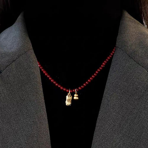 18K Gold Plated Glass Geometric Gourd Pendant Necklace New Chinese Retro Light Luxury Collarbone Chain