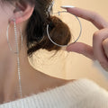 Elegant Shiny Alloy Circle Hoop With Long Rhinestone Tassel Slim Face Luxury Statement Earrings view 1