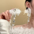 Chic Geometric Faux Pearl Rhinestone Yarn Tassel Drop Earrings With Silver Posts view 1