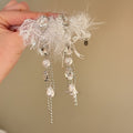 Chic Geometric Faux Pearl Rhinestone Yarn Tassel Drop Earrings With Silver Posts view 2