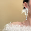 Chic Geometric Faux Pearl Rhinestone Yarn Tassel Drop Earrings With Silver Posts view 3