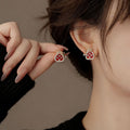 Gold Plated Silver Needle Faux Pearl Zircon Lucky Bag Geometric Stud Earrings Light Luxury view 2
