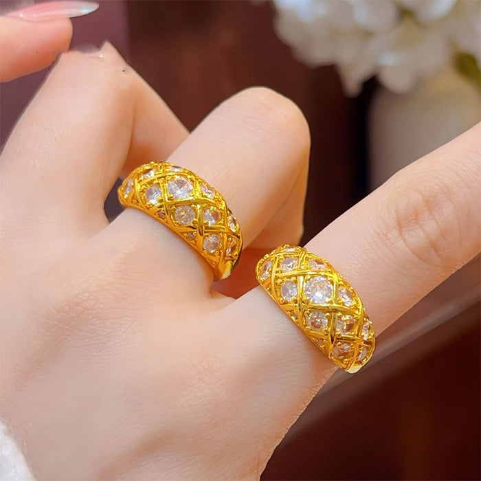 Gold Plated Zircon Round Open Ring For Women