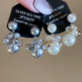 14K Gold Plated Silver Needle Zircon Faux Pearl Geometric Stud Earrings For Women view 1